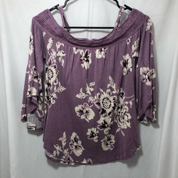 Blouse Denim Bleue Aeropostale Pour Fille - Épaules Froides Dénudées Avec Dentelle - Taille 9/10